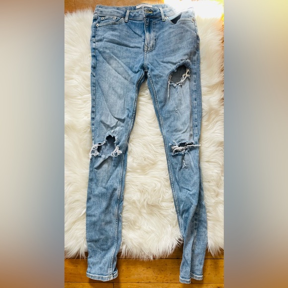 Topman skinny distressed blue jeans - Picture 1 of 3